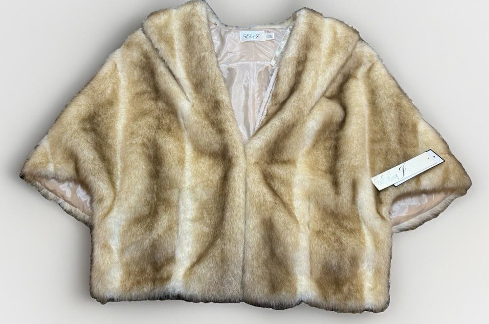 NWT Eliza J Womens Taupe Faux Fur Capelet Shrug Shawl Wrap Size Large L